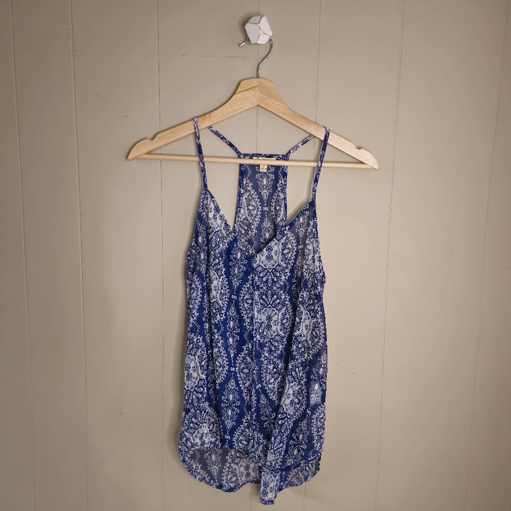 ☆ Sheer Blue Paisley Draped Top, XS ☆
